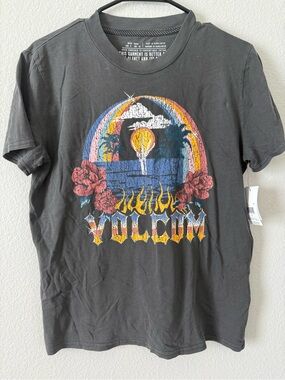 Volcom Charcoal Tee with Multicolor Vintage Graphic